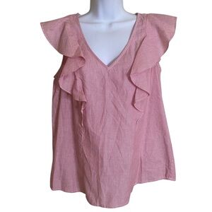 NWT 100% Cotton Ruffle Red White Strip Top Nautical Coastal Cottage Boho Femme